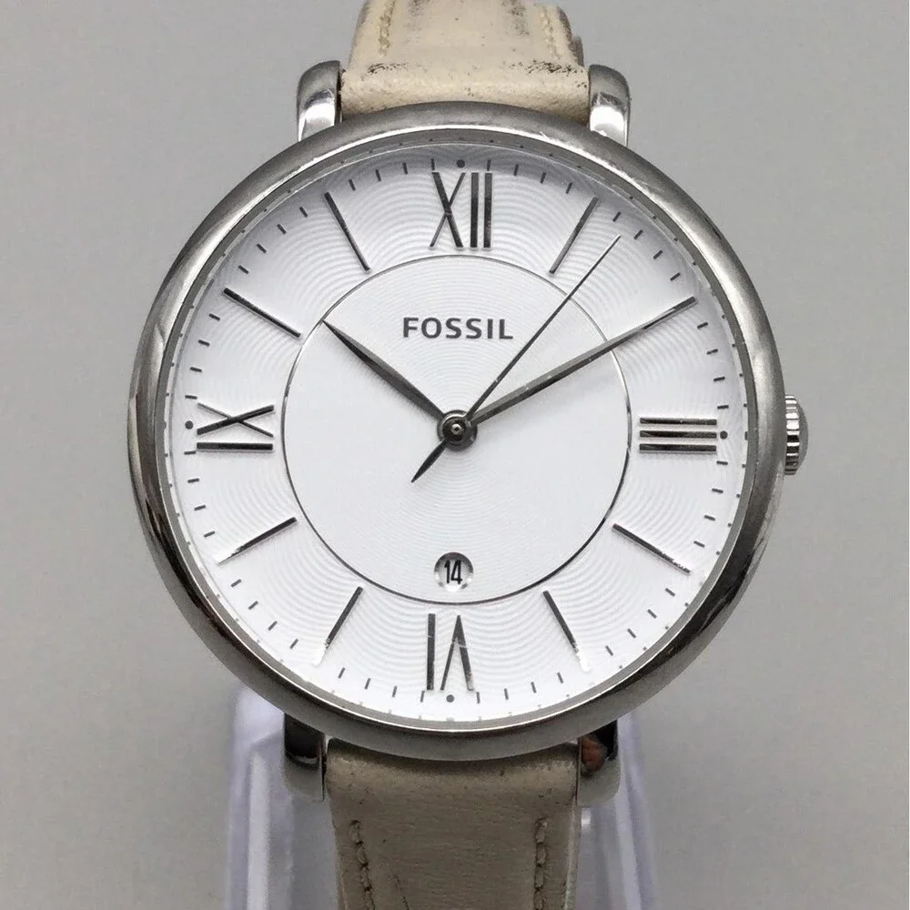 Fossil Womens Watch 36mm White Dial Date White Leather ES3793 New Battery